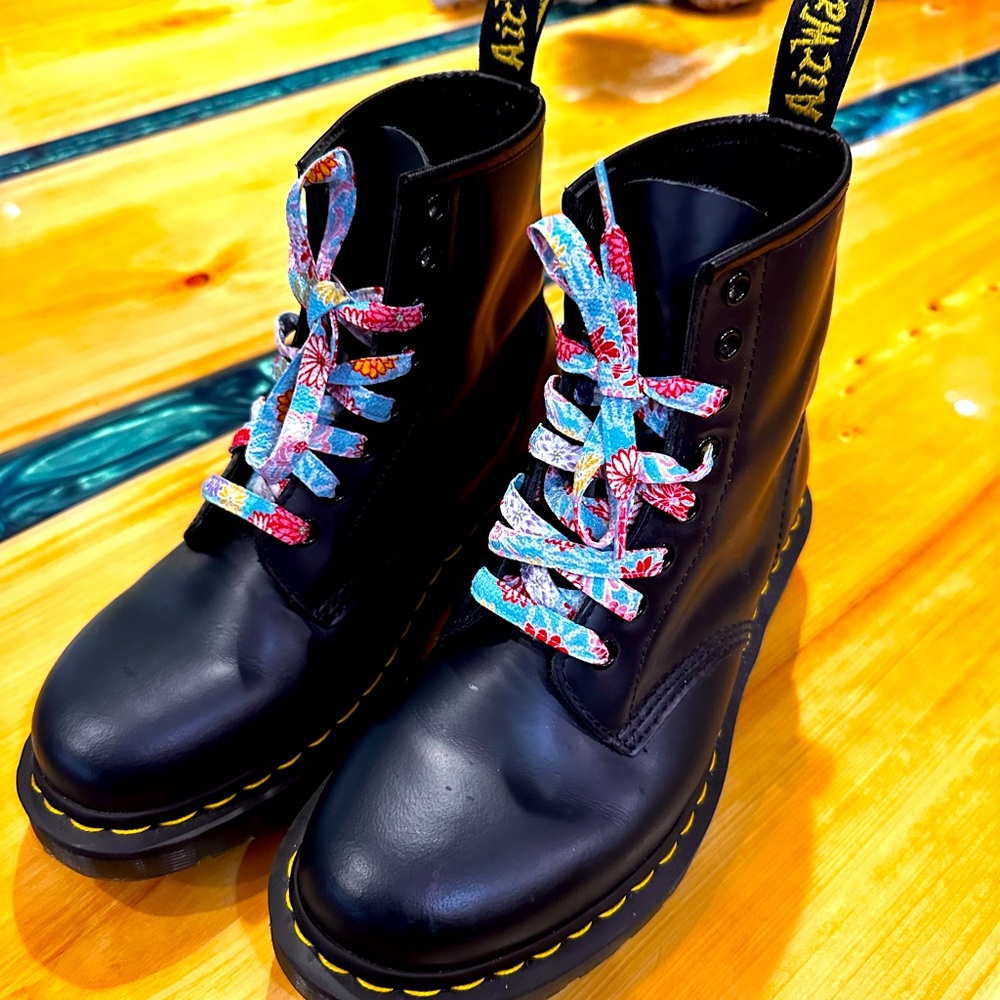 Dr. Martens Black and Floral Lace Up Boots